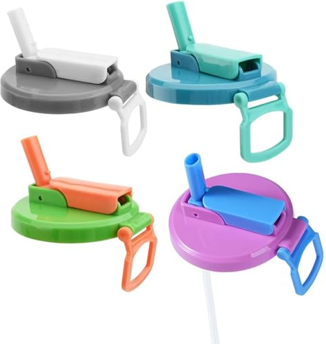 4 Pack Can Lids for Fizzy Drinks,Soda Can Lids with Straw | ,Reusable Tin Can Covers with 4 Pcs Silicone Straws,for Fizzy Drinks,Beer,Juice,Seltzer,Energy Drink(Purple, Gray, Blue, Gree