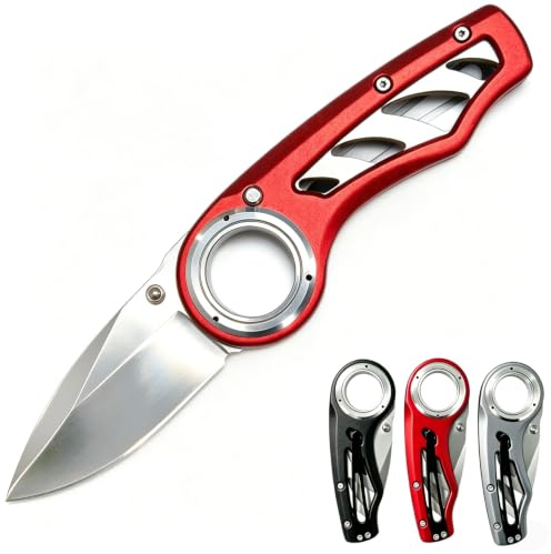 GUANYISTO Taschenmesser Klappmesser, EDC Allzweckmesser mit Fingerbügel und Taschenclip, manuelles Klappmesser für Haushalt, Camping, Outdoor, Geschenk Gadget für Männer Frauen（RED）