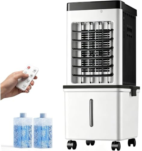 Portable Air Cooler, 15L Evaporative Cooling Fan with Remote & 2 Ice Packs, 3-in-1 Hoseless Room Cooler with 3 Speeds, 7.5H Timer & 120° Oscillation For Office, Bedroom (Black)
