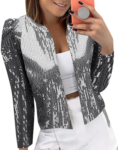 Generisk damkavaj, elegant med glittrande kort för klänning, paljetter, blazer, guld, damer, glitterjacka, festcardigan, midjejacka, streetwear, businessblazer, karneval, bolero