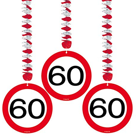 Udo Schmidt GmbH & Co Spiralen 60. Geburtstag Party-Deko 3 Stück rot-schwarz-Weiss 76x18cm Einheitsgröße
