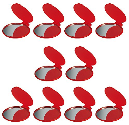 eBuyGB Compact Vanity Handbag Mirrors Folding Cosmetic Mirror Toiletry Bag, Red, Pack of 10