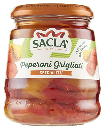Saclà, Sottoli Grigliati, Peperoni Grigliati, Ideali per Antipasti, Contorni e per le Tue Preparazioni, Vaso Vetro, 290g, Confezione da 12 Pezzi