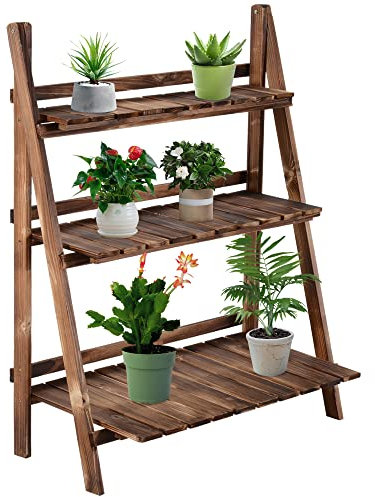 Outsunny Pflanzentreppe Blumenbank Blumentreppe Blumenregal Pflanzregal Blumenständer 3 Stufen Tannenholz Dunkelbraun 80 x 37 x 93 cm