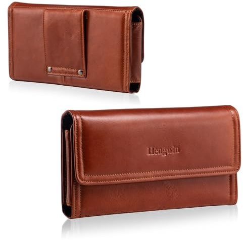 Hengwin Echt Leder Handyholster Kompatibel Mit Samsung Galaxy S25+, S25 S24 S23 Ultra Handyhalter Herren Gürteltasche Für iPhone 17 16 15 14 13 12 Pro Max/Plus Handytasche Handy Holster (Braun)