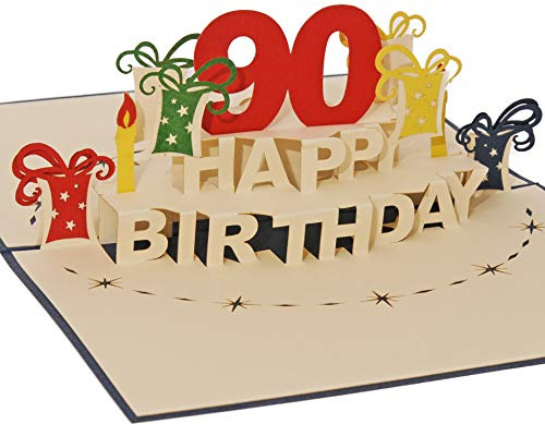 Favour Pop Up® - 3D Glückwunschkarte zum runden 90. Geburtstag. Ein filigranes Kunstwerk, das sich beim Öffnen als Geburtstagstorte entfaltet. ALTA90B