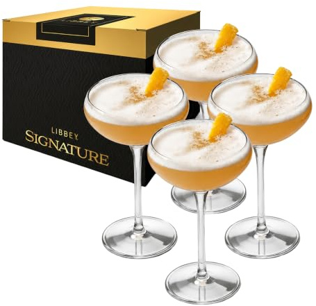 Libbey Signature Kentfield Coupe Cocktail Glasses Set of 4, Classic Tall Stemmed Glass Cup, Champagne Coupe Glasses Gift Set for Weddings, Birthdays