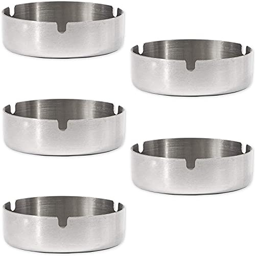 Juvale 5-Pack Stainless Steel Ash Tray - 4 x 4 x 1.2 in, Silver, Modern Design - 3-Slot Metal Ashtray for Indoor & Outdoor Patio Use