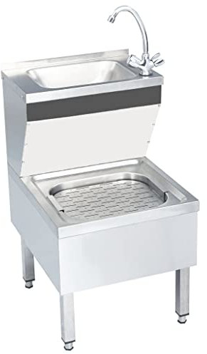 vidaXL Gastro Handwaschbecken mit Wasserhahn Freistehend Gastronomie Waschtisch Waschbecken Spülbecken Gastrobecken Ausgussbecken Edelstah