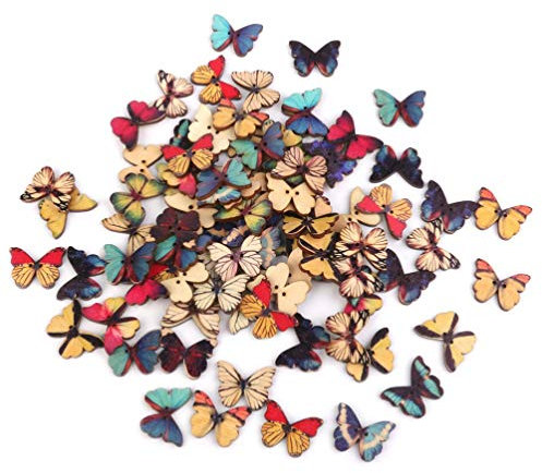 VALICLUD 100 Stück Gemischte Farben Holzknöpfe 2 Löcher Schmetterling Dekorative Knöpfe für DIY Nähen Handwerk
