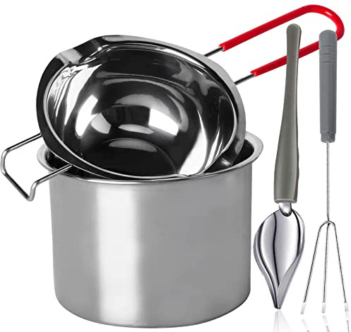 Stainless Steel Double Boiler Melting Pot with Heat Resistant Handle, Large Capacity Chocolate Melting Pot for Butter Candy Butter Cheese, Candle Making (450ML+900ML)
