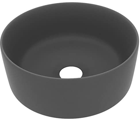 vidaXL Lavabo de Lujo Redondo Tocador Montado Encima Piedra Vasija Aseo Indoro Cocina Garaje Fácil de Limpiar Cerámica Gris Oscuro Mate 40x15 cm