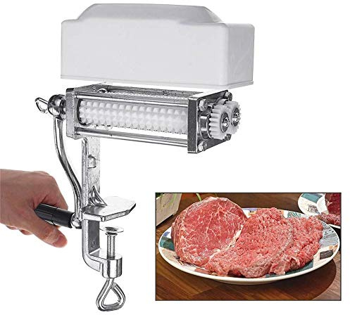 Commercial Manual Meat Tenderizer Cuber Kitchen Pork Beef Steak Flatten Tool Heavy Duty Clamp-on Rolling Meat Tenderizer Profession Needle Blade Tenderizer Machine Manual Control Tender Meat