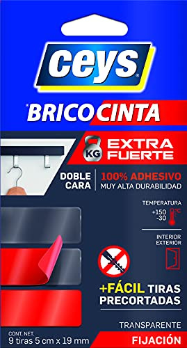 Ceys - Bricocinta Extra fuerte - Doble Cara - 100% adhesivo - Alta Durabilidad - 9 tiras