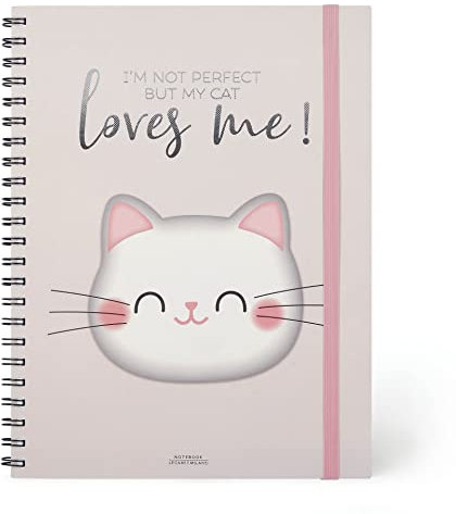 Legami - Spiralheft Maxi, A4, 204 abnehmbare Seiten, Gummiband, Endtasche, aus FSC®-zertifiziertem Papier, Papier 100 g/m², 22 x 29,5 cm, Motiv Kitty