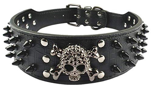 Haoyueer Hundehalsband mit scharfen Nieten, 5,1 cm breite stilvolle Lederhalsbänder für mittelgroße und große Hunde Pitbull, Labrador, Boxer, Rottweiler, Deutscher Schäferhund … (M, Schwarz-3)