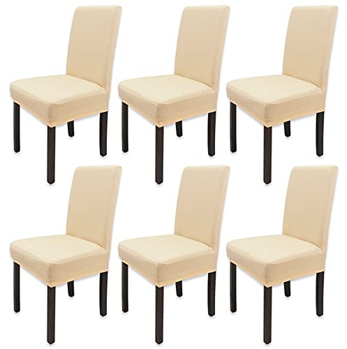 Leeyunbee 6 Stück Esszimmer Stuhlhussen, Abnehmbare Waschbar Elastische Moderne Beschützer Stuhlbezug, Dehnbare Stuhlhussen Für Hochzeit Partys Bankett Haus Esszimmer Hotel Restaurant (Champagne)