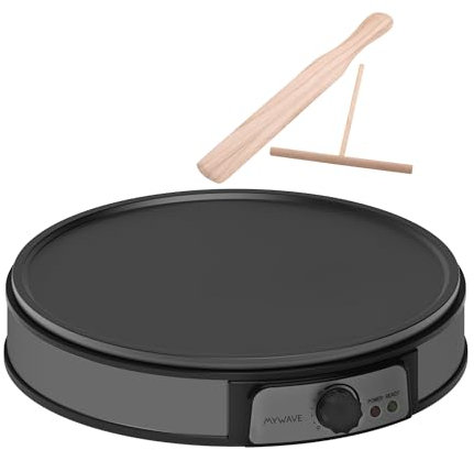 Crepera Eléctrica 30CM, 1200W con Control de Temperatura, Placa Antiadherente Profesional en Acero Inoxidable, Incluye Espátula en Forma de T