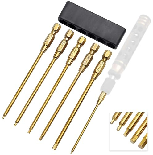 Hobbyfire Titanium 1/4 Drive RC Hex Driver Bit Set 1.27mm 1.5mm 2.0mm 2.5mm 3.0mm Allen Wrench Keys Compatible with Electric Drills Impact Drill (5-Pack)