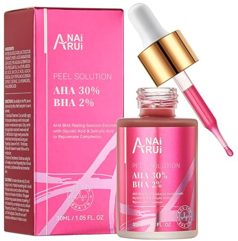 ANAiRUi Solution de Peeling AHA + BHA - Sérum Visage Exfoliant à l'Acide Glycolique et à l'Acide Salicylique avec Vitamine C et Huile de Théier, Exfoliant, Réduit les Points Noirs, les Pores, 30ml