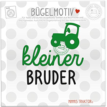 Bügelbild kleiner Bruder mit Traktor Flockfolie Aufbügler Applikationen Bügelsticker für Stoffe Textilien Kinder zum Aufbügeln Flicken GRÜN SCHWARZ