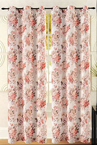 Cortina de arte con mezcla de motivos florales de primavera y otoño con flores y hojas, con 8 anillos de hierro muy deslizantes en tela ligera no opaca semitransparente, diseño de rosas