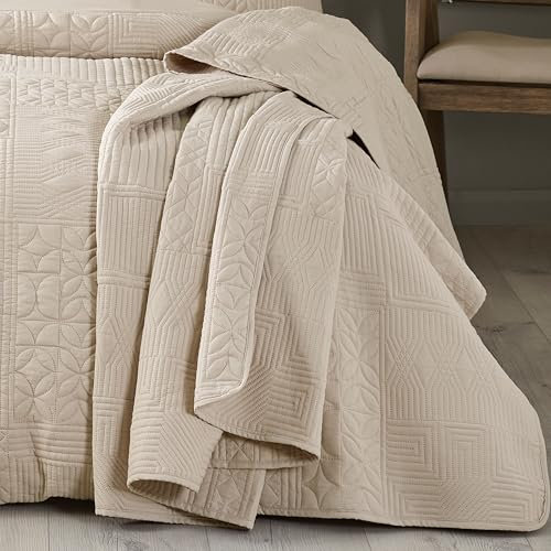 Catherine Lansfield Folkstone Geo 220x230cm Bedspread Natural
