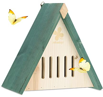 Relaxdays Schmetterlingshaus, Holz, Schmetterlingshotel Garten, zum Aufhängen, Insektenhotel Schmetterlinge, Natur/grün