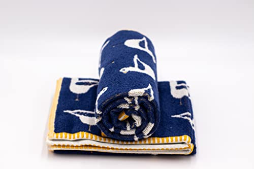 Lex's Linens Handtücher mit Vögeln und Möwen, Jacquard, Blau, 2 Stück