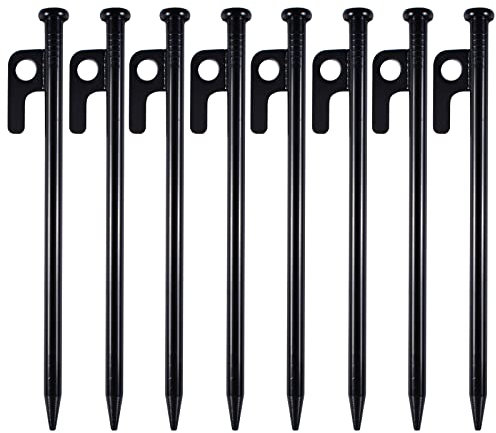 8Pcs Zelt Heringe Stahl Erdnägel, Metall Heringe Erdnägel für Zelt Vorzelt, 20cm Stabil Camping Zeltheringe aus Hochfester Geschmiedeter Stahl mit Haken und Loch für Camping und Outdoor Wandern