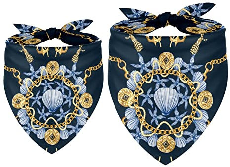 2er-Pack Hundehalstücher Goldketten mit Ankern, Blaue Muschel Mädchen-Jungen-Lätzchen, Hundeschal, Kopftuch, Zubehör für kleine, mittelgroße und große Hunde, Welpen, Katzen, Haustiere