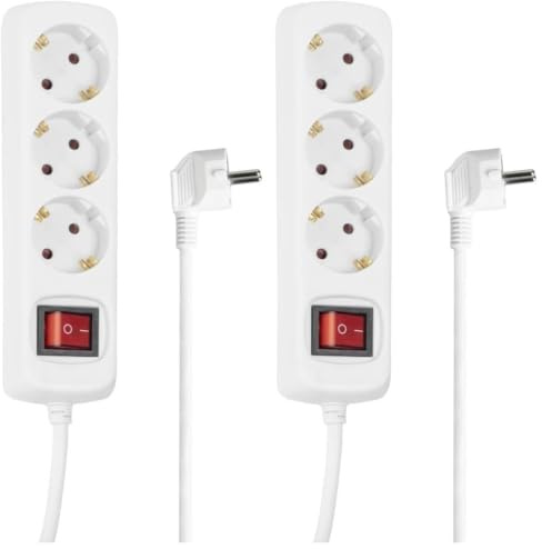 Hama Steckdosenleiste 3-Fach (Mehrfachsteckdose mit EIN- und Aus Kipp-Schalter, Steckerleiste mit 3m Kabellänge, Verteilersteckdose, Mehrfachstecker für Home Ofiice) Weiß (Packung mit 2)