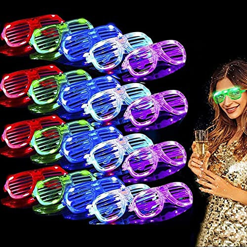 Yuehuamech Neonbrille, 12pcs LED leuchtende Brille Shutterbrille Blinkende Sonnenbrille in The Dark Brille für Kinder Erwachsene Rave Happy Silvester Party Weihnachten Halloween