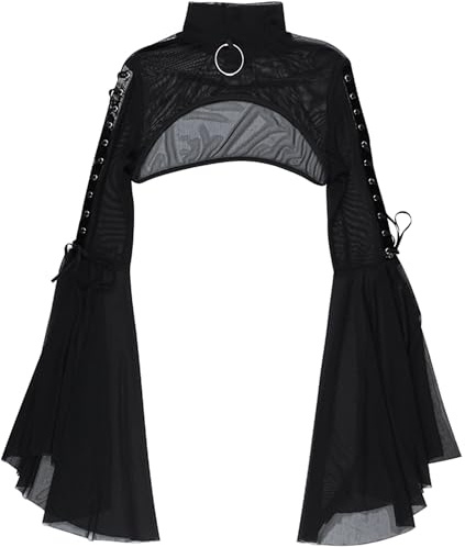 SEAUR gotisk spets shrug dam svart långärmad bolero vintage punk jacka cardigan crop top för fest klubb karneval halloween, C01, S