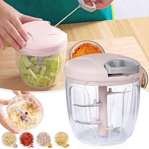 NIUAWASA Trituradora Manual de 900 ml, Picadora de Alimentos de Mano con Polea Procesador de Verduras con Cuchillas de Acero inoxidable para Cebollas Ajos Nueces