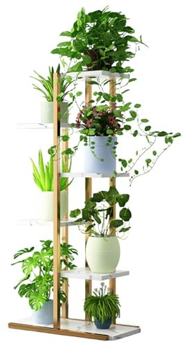 iondelce 6 Etagen Hohe Pflanzenständer,106cm großes Metall Blumentöpfe Regal für mehrere Pflanzen, Tiered Plant Holder Display Rack für Garten Terrasse Büro Wohnzimmer Weiß