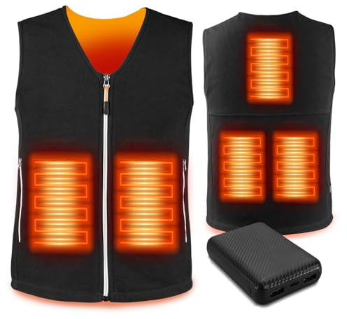 PiPiMAMA Gilet chauffant pour homme et femme avec Power Bank Gilet chauffant en polaire col en V avec 5 zones de chauffage, 3 niveaux de chauffage pour la pêche et le camping, Noir , XXL