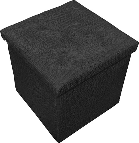 HOME ZEN HOUSEHOLD LINEN Sitztruhe mit Aufbewahrungsbox, 80 l, zusammenklappbar, Kunstleder, gesteppt, gepolstert, 38 x 38 x 38 cm, Schwarz