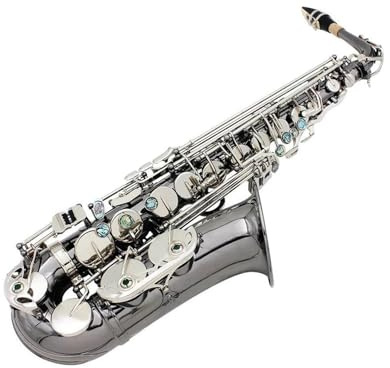 Saxophone Professionnel Professionelles Bend Eb Es-Altsaxophon Sax Messing Schwarz Nickel Plating Abalone Shell Tasten Schnitzmuster