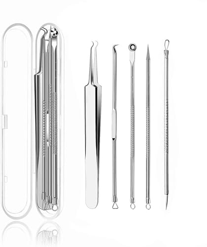 Blackhead Remover Tool Set 5PCS Curved Tweezer Pimple Extractor Kit | 5-piece blackhead tool kit with curved tweezers, precision tips for spot cleaning, durable easy-clean metal tools