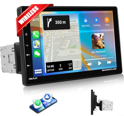 CAMECHO Wireless Radio Coche Carplay 1 DIN Android Auto, Autoradio Bluetooth Coche con 9 Pulgadas Pantalla Táctil Enlace Espejo FM Radio de Coche Soporte USB/U Disco