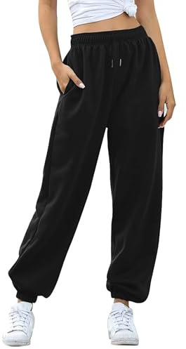 Jhsnjnr Joggingbyxor, dam, långa, bekväma sweatbyxor, hög midja, träningsbyxor med fickor, fritid, baggy sweatpants sportbyxor, svart, M