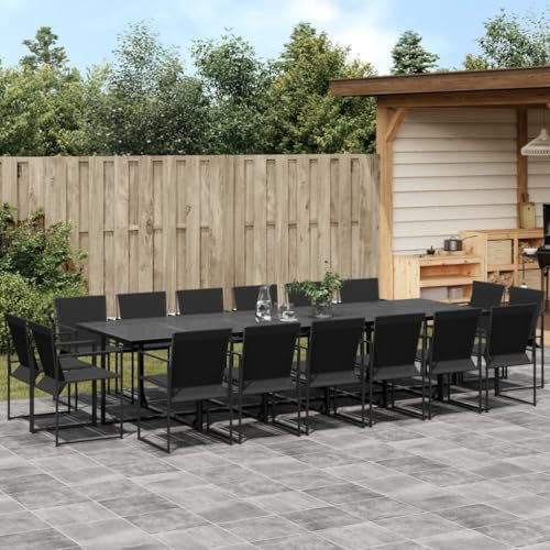Somanki 17-TLG. Garten-Essgruppe Schwarz Textilene, Esstisch Mit Stühlen Set, Gartenmöbel Sitzgruppe, Balkon Möbel, Gartenlounge Set, Terrassenmöbel, Balkonmöbel Set - 3295127