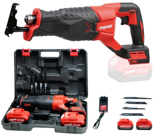 Dogtooth Cordless Reciprocating Saw Kit - 21V Brushless Sawzall with 2 * 4.0Ah Batteries & Fast Charger，Speed 3000 RPM，4 Saw Blades and Carry Case，Electric Hand Saw for Wood Cutting，Metal Pipe，PVC