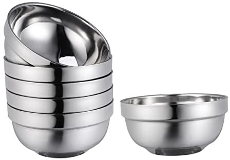 LALADEFIEE 6pezzi Ciotole in Acciaio Inossidabile Per Snack e Frutta Isolamento Termico Doppia Parete Sicure Per Ragazzo Ragazza Resistenti Al Calore Leggeri e Pratici Per Uso Quotidiano e Ca