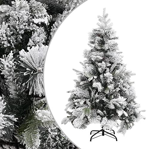 HXFFXHF Weihnachtsbaum, künstlicher Weihnachtsbaum mit beflocktem Schnee und Zapfen, für drinnen und draußen, Weihnachtsdekoration, 150 cm, PVC und PE, modisch