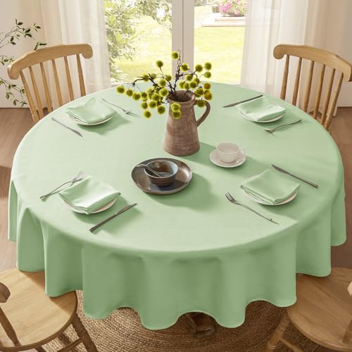 Softalker Tischdecke rund 120 Hellgrün Tischdecken abwaschbar Leinenstruktur Wasserabweisend Tischtuch Fleckschutz Table Cloth für Outdoor Garten Party Geburtstag Oster Sommer Frühling Couchtisch