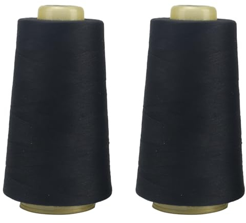 FOGAWA 2 Rollen Nähgarn Polyester Nähgarn Nähmaschinengarn, 40s/2, 3000 yards, Garnspule Overlockgarn für Näharbeiten, Quilten, Patchwork, Kleidung(Schwarz)
