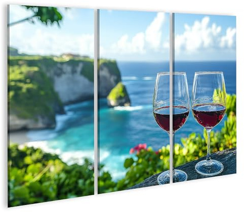 islandburner Quadro su tela Bicchieri da vino con vista mare e scogliere Immagini Poster