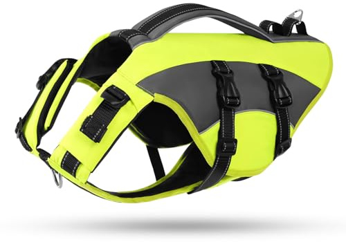 CITÉTOILE Salvagente Cane Regolabile Ripstop, Giubbotto di Salvataggio per Cani, con Maniglia e Strisce Riflettenti, per Gli Sport Acquatici, Dog Life Jecket, Verde, M